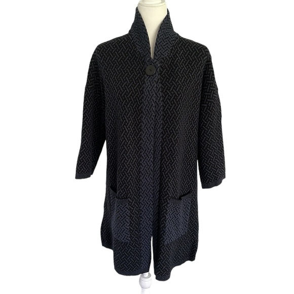 Chiaramente blue and black patterned jacket cardigan wool blend  size L - Picture 2 of 8